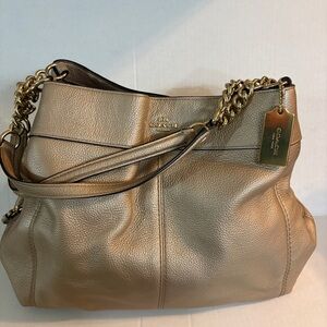 Coach Lexy Platinum Triple Compartment Shoulder Bag Purse Gold Hardware